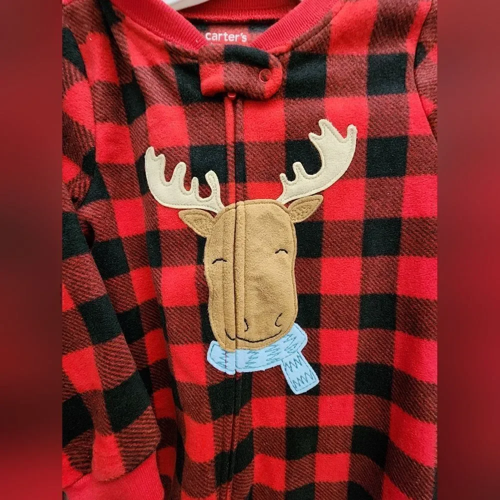 Nwt Carter's Toddler Boy's 2 pc Buffalo Plaid Christmas Footed Fleece pajamas